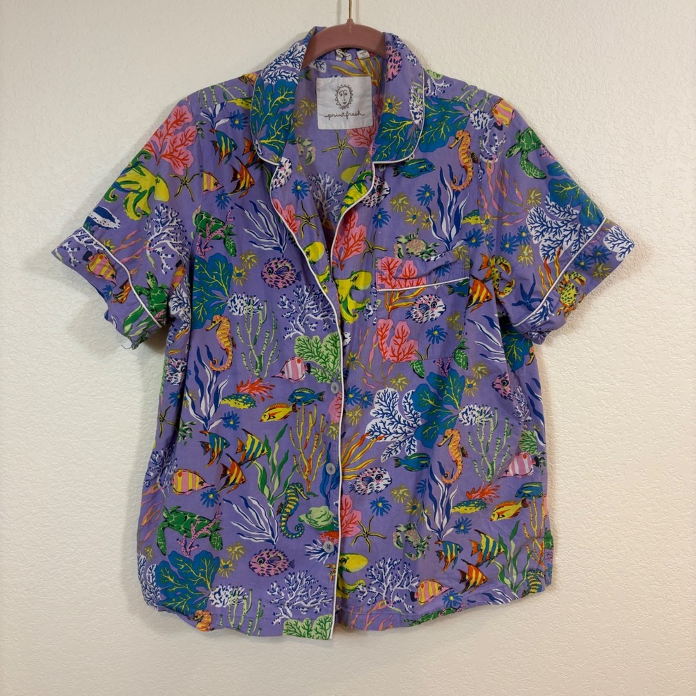 Printfresh Pajama Top Women Medium Purple Under the Sea Organic Cotton Cozy